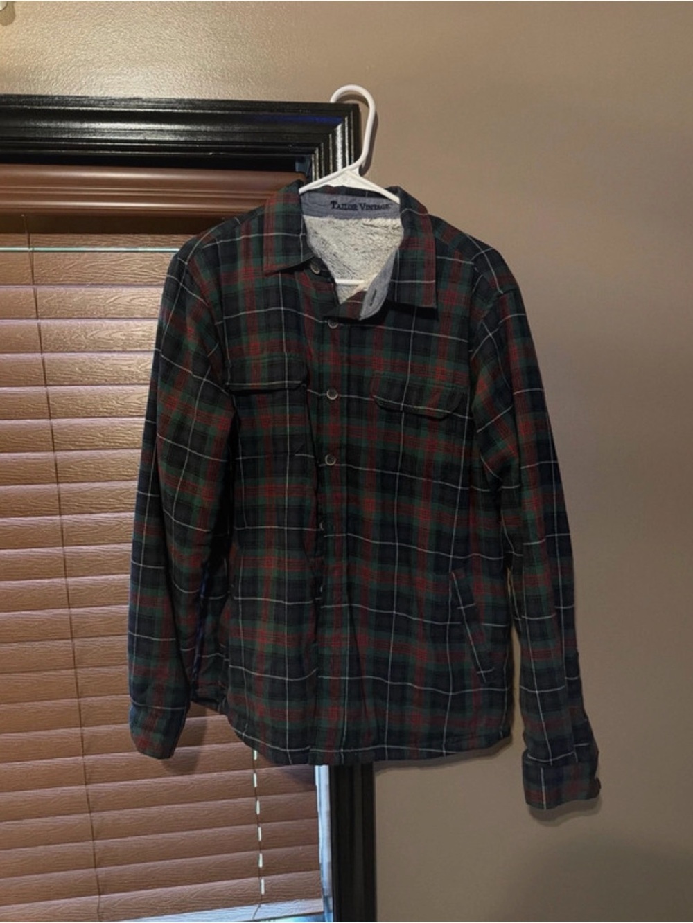 Tailor Vintage Green and Red Plaid Sherpa-Lined Shirt Jacket